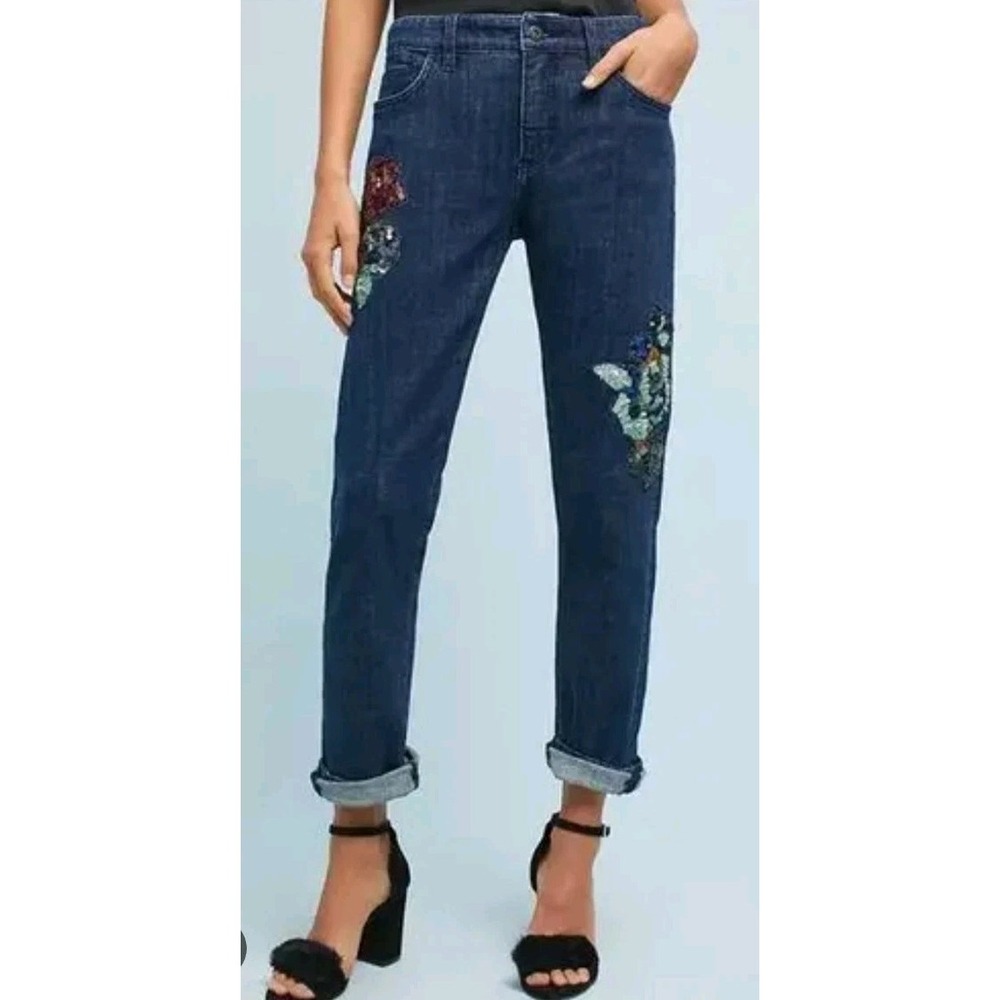 Pilcro And The Letterpress Anthropologie Size 28 Slim Boyfriend Sequin Jeans